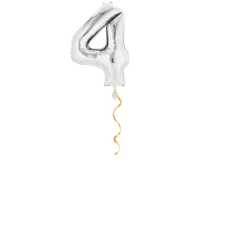 Zahl 4 Silber Ballon - 66cm