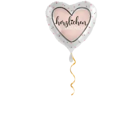 Herzlichen Glückwunsch Herz weiss/rosa Ballon - 43cm