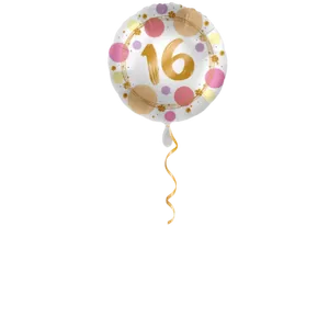 Zahl 16 Golden mit Punkten Ballon - 43 cm