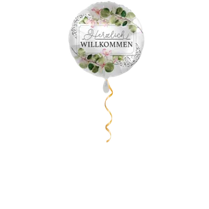 Herzlich Willkommen mit Blumen Ballon - 43cm