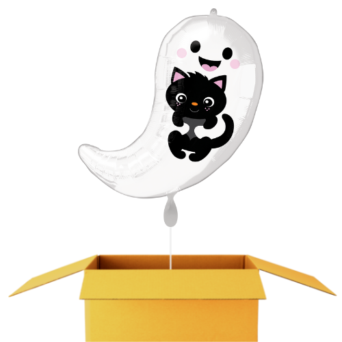 Fantôme avec chat ballon - 50 cm