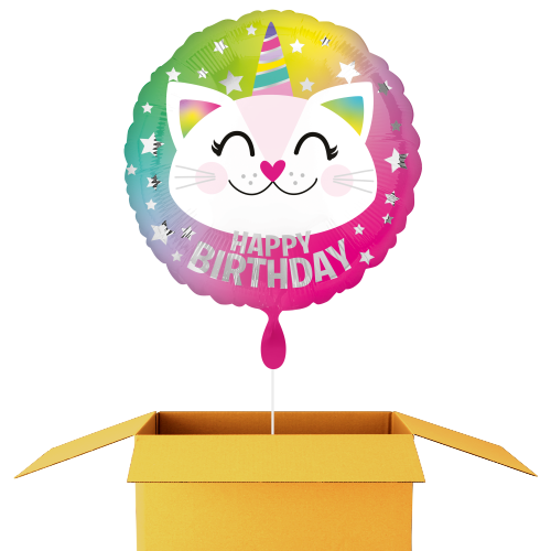 Happy Birthday Katze mit Hut Ballon - 43cm